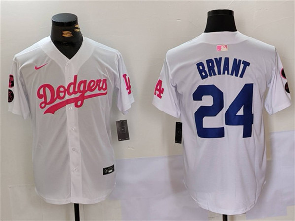 Los Angeles Dodgers #24 Kobe Bryant White Pink Vin Kobe Patch Stitched Jersey